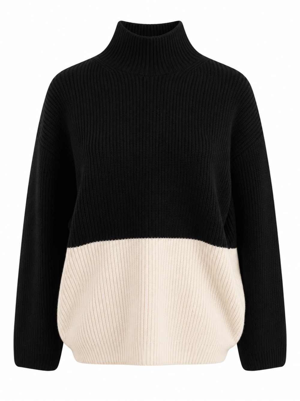 Mango Black and Cream Turtleneck Sweater